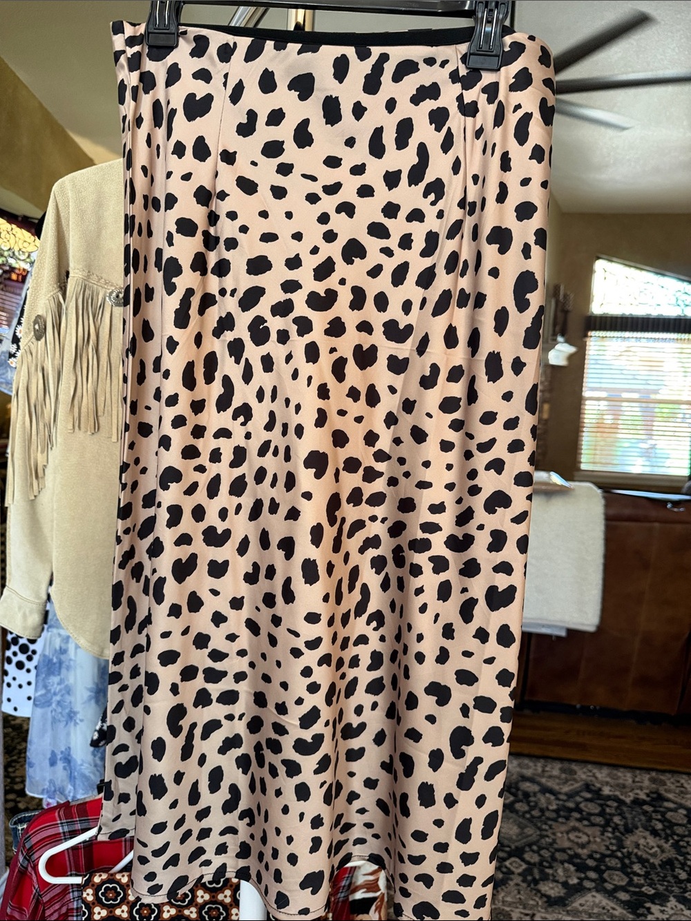 Leopard Print Midi Skirt in Beige and Black